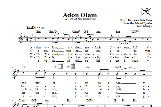 Product gallery: Page 1 of 1 Adon Olam (Ruler Of The Universe), Tunisian Folk Tune
