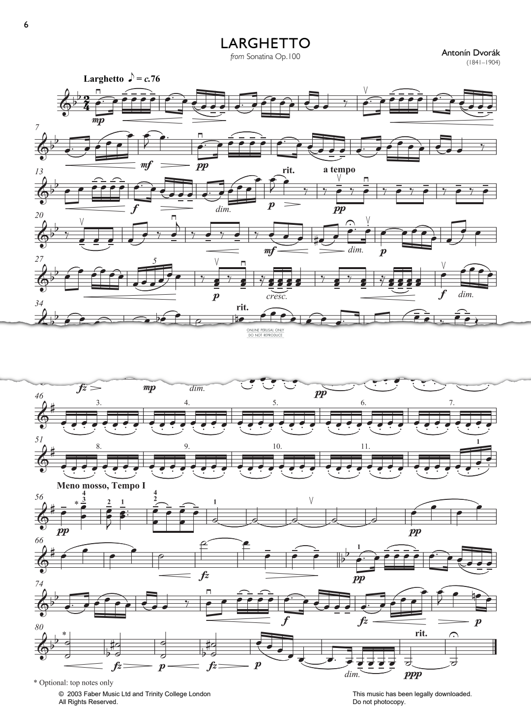 Product gallery: Page 1 of 1 Larghetto (from Sonatina Op. 100), Antonín Dvorák