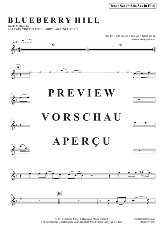 Product gallery: Page 13 of 17 Blueberry Hill (Saxophon Trio AAA(T) , Domino, Fats,  + piano)