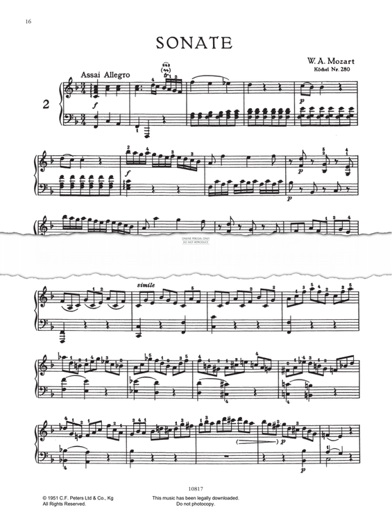 Produktgalerie: Seite 1 von 1 Piano Sonata No. 2 In F Major K280, Wolfgang Amadeus Mozart, Klavier