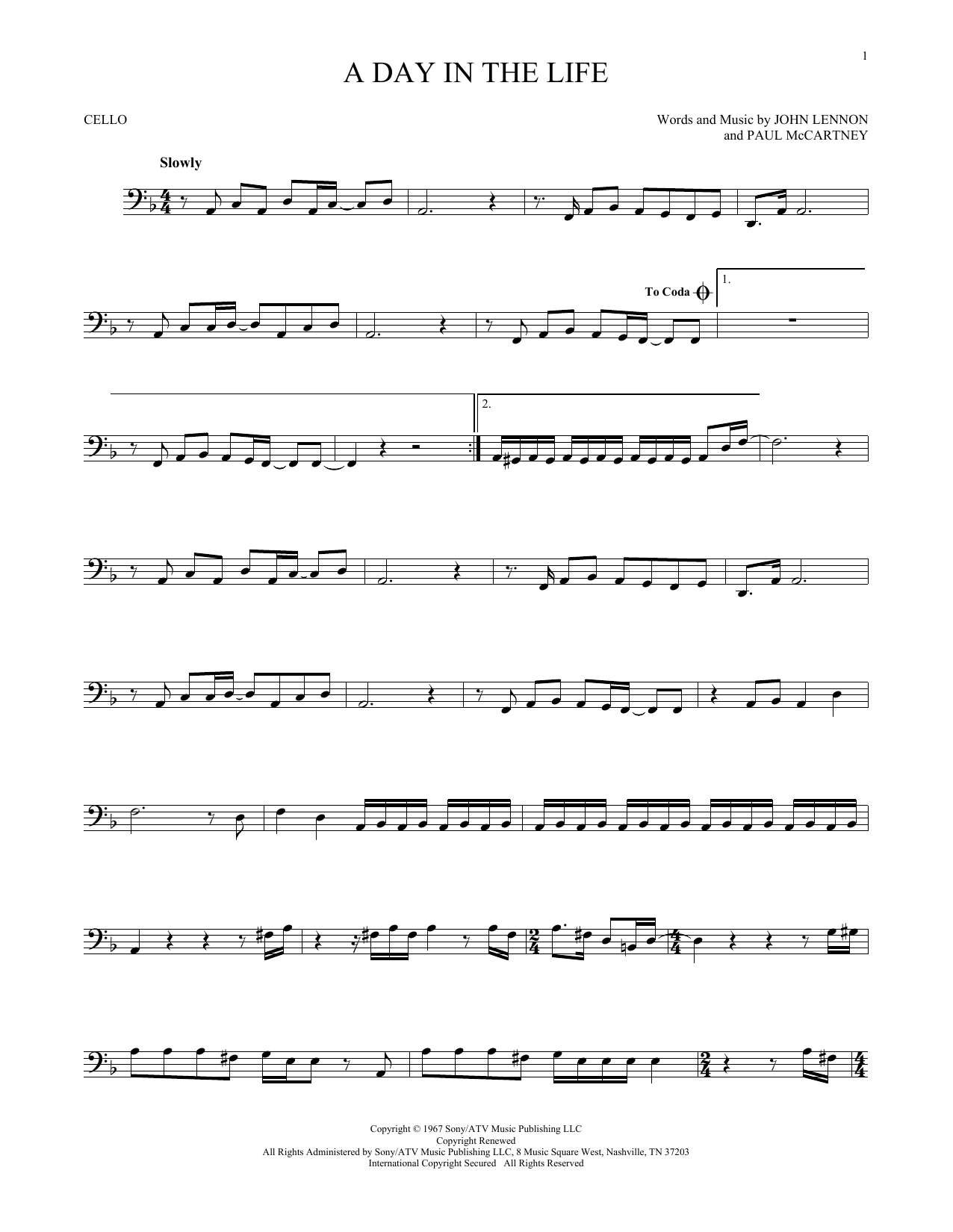 Produktgalerie: Seite 1 von 1 A Day In The Life, The Beatles, Violoncello