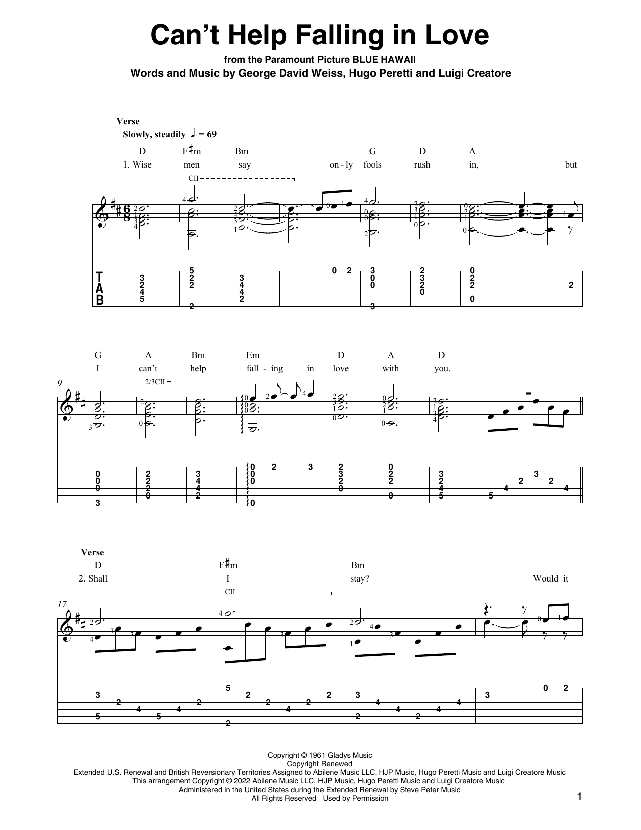 Produktgalerie: Seite 1 von 1 Can't Help Falling In Love (arr. Ben Pila), Elvis Presley, Gitarre