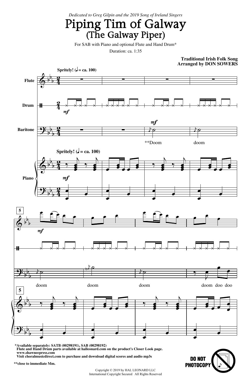 Product picture to: Piping Tim Of Galway (The Galway Piper) (arr. Don Sowers)