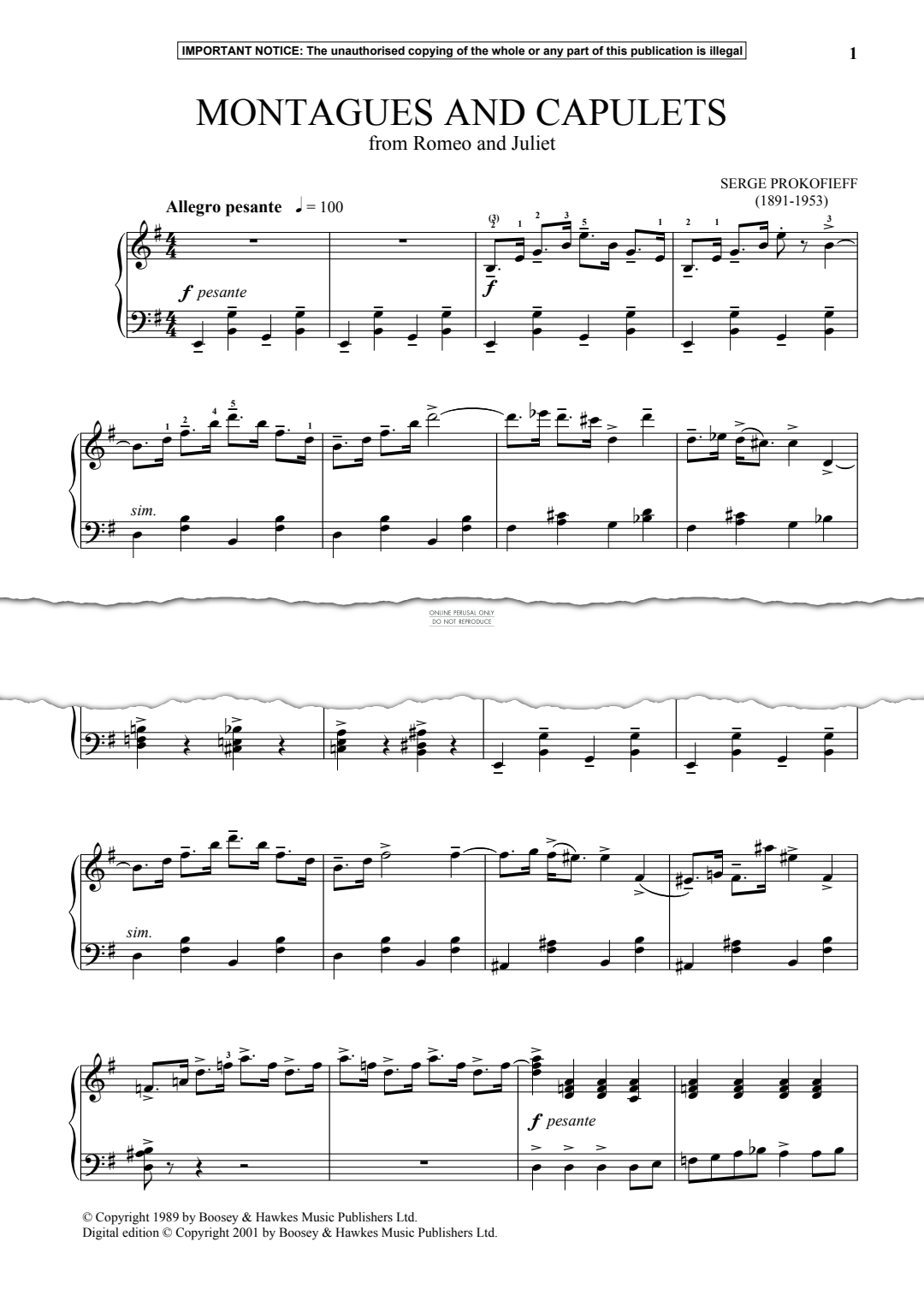 gallery: Montagues & Capulets (From 'Romeo & Juliet'), Serge Prokofieff, Klavier
