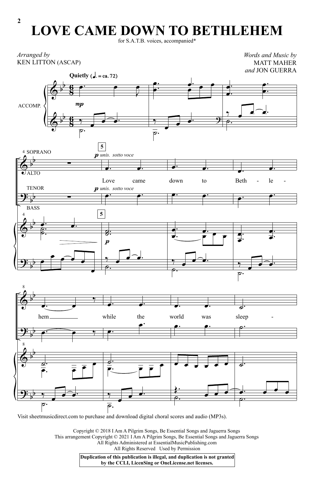 Product picture to: Love Came Down To Bethlehem (arr. Ken Litton)