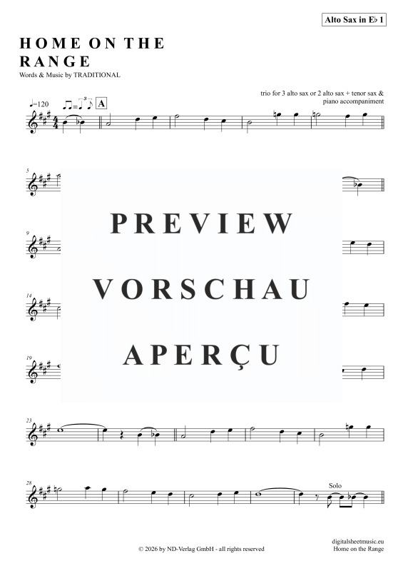 gallery: Home On The Range, American Folk Song, (Saxophon Trio AAA(T) + Klavier)