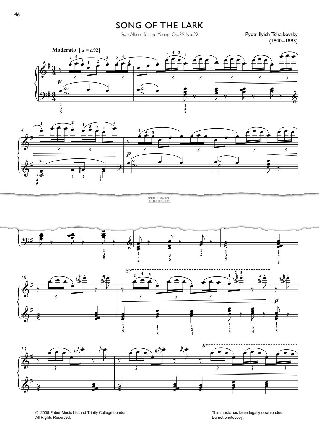 Product picture to: Song Of The Lark (from Album for the Young, Op.39 No.22)