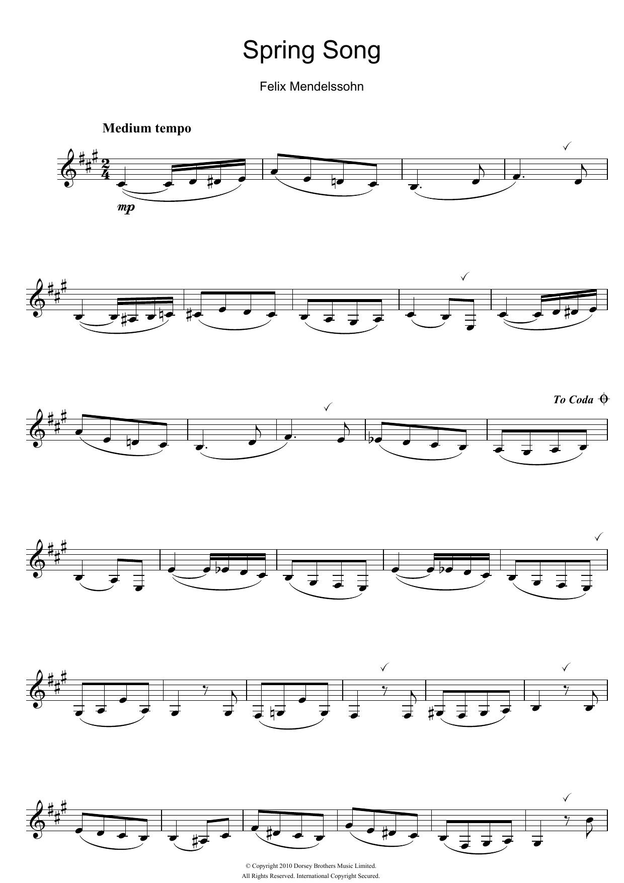 Product gallery: Page 1 of 1 Spring Song, from Songs Without Words, Op.62, Felix Mendelssohn