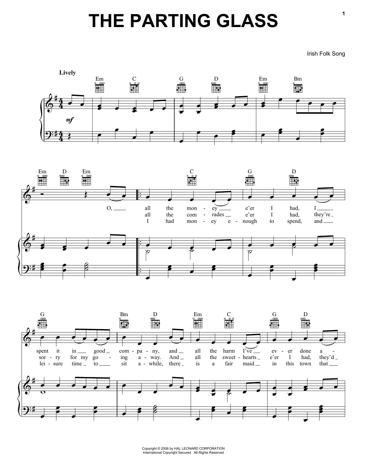 Produktgalerie: Seite 1 von 1 The Parting Glass, Irish Folksong, Gesang, Gitarre, Klavier