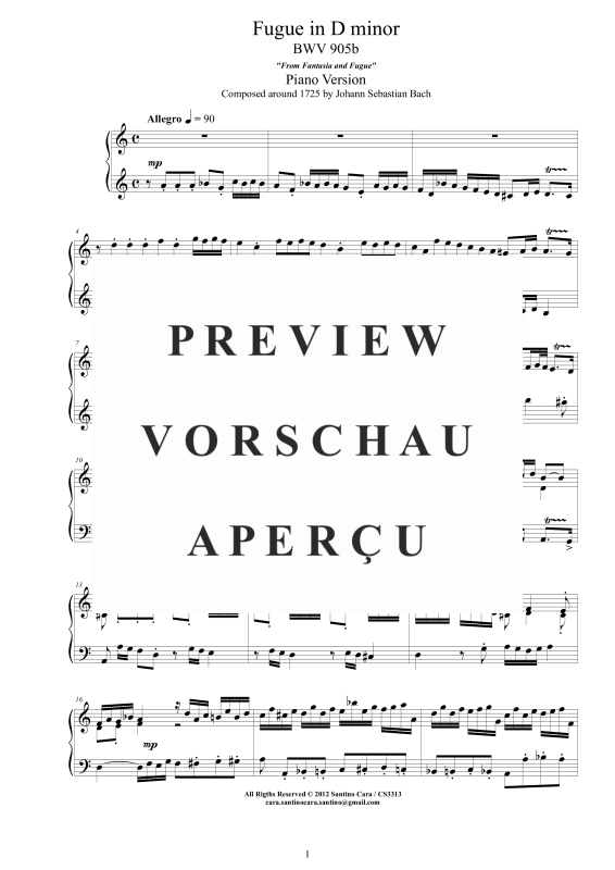 Produktgalerie: Seite 2 von 5 Fuge in D-Moll BWV 905b - Piano Version, , Klavier Solo
