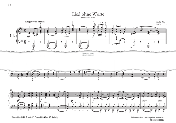 Produktgalerie: Seite 1 von 1 Lied ohne Worte in G major, Allegro con anima, Felix Mendelssohn, Klavier