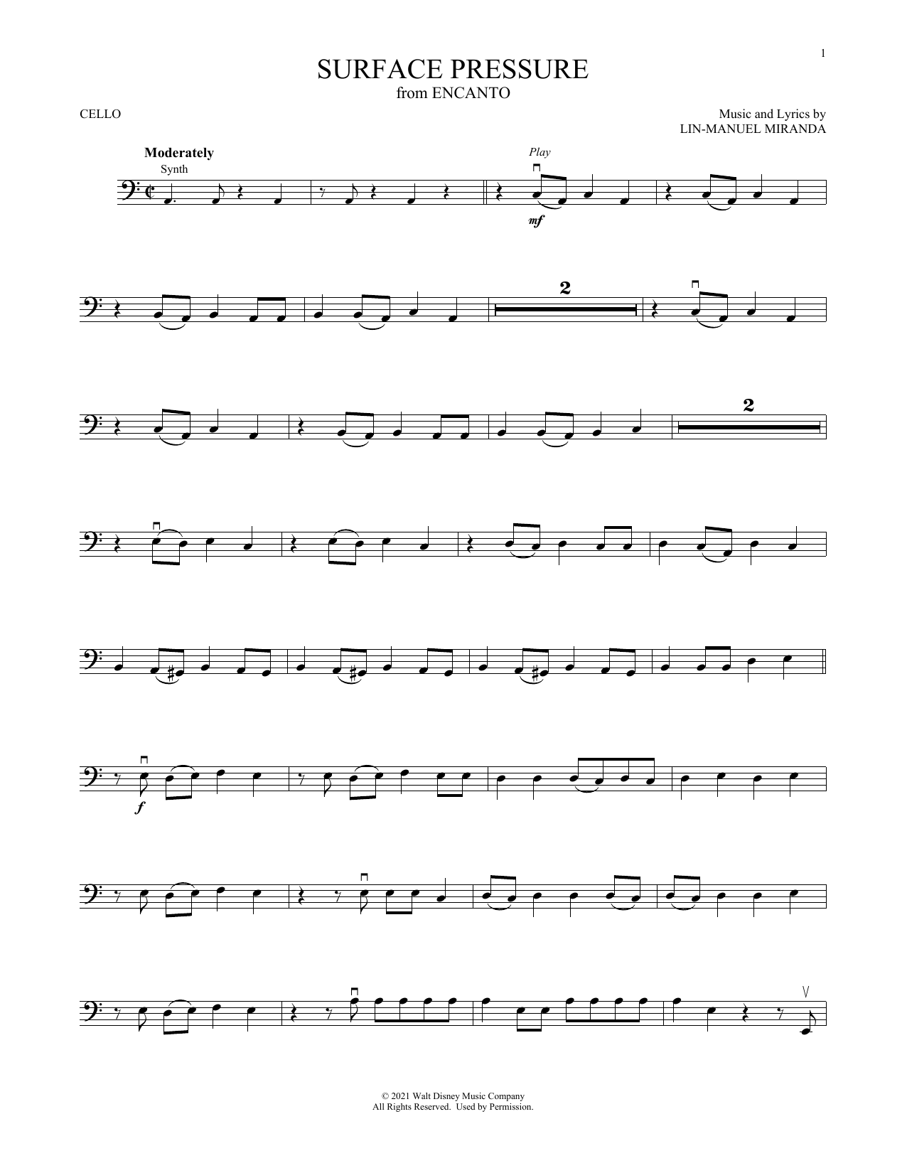 Produktgalerie: Seite 1 von 1 Surface Pressure (from Encanto), Lin-Manuel Miranda, Violoncello