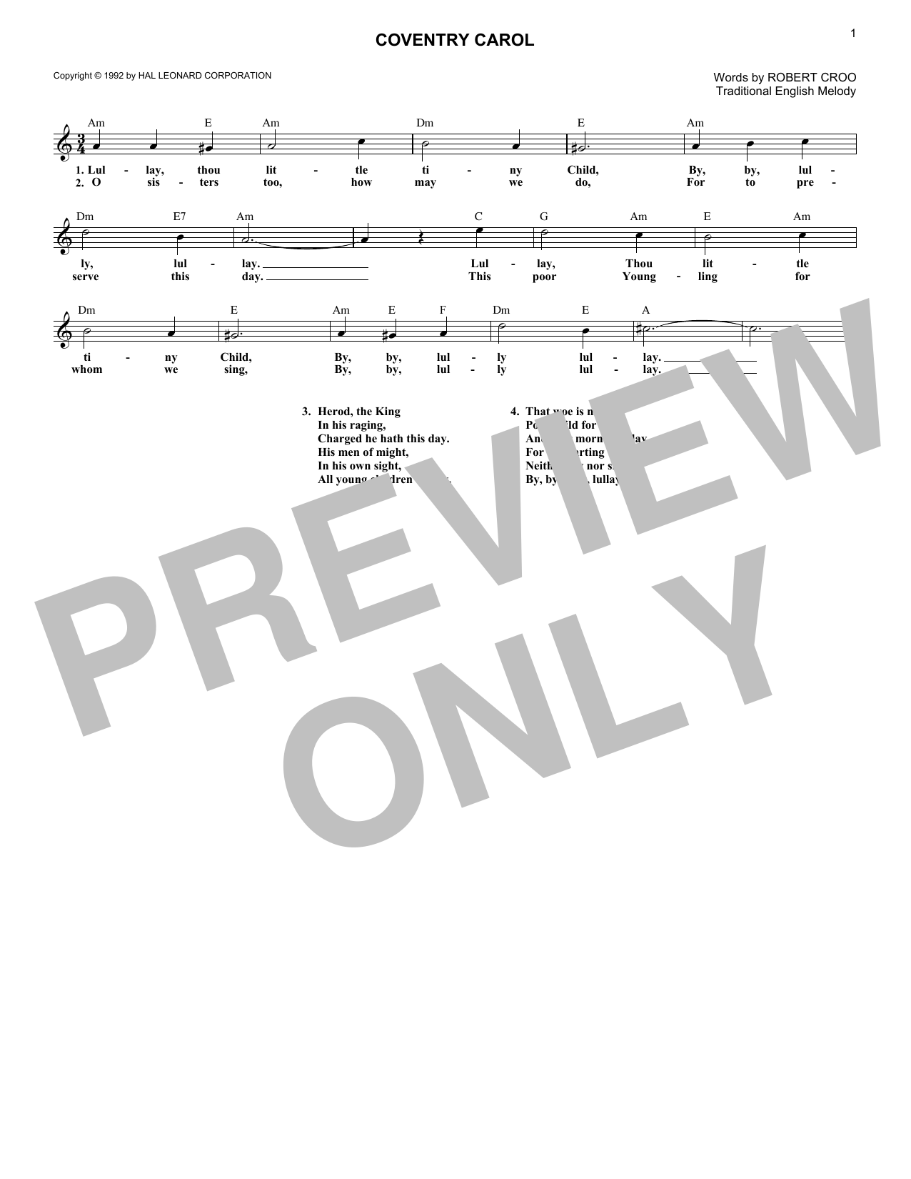 Product gallery: Page 1 of 1 Coventry Carol, Traditional English Melody