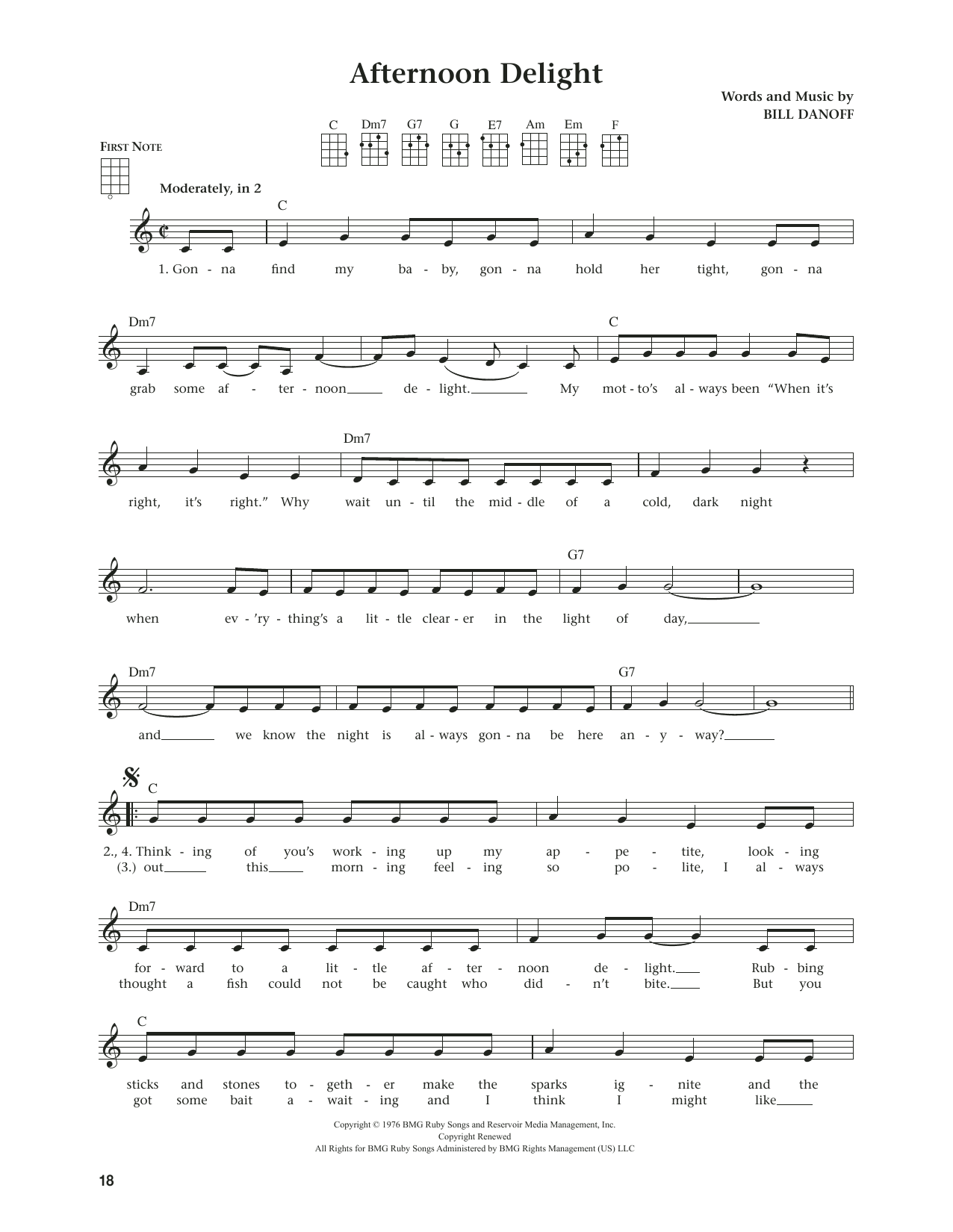 Product gallery: Page 1 of 1 Afternoon Delight (from The Daily Ukulele) (arr. Jim Beloff), Starland Vocal Band