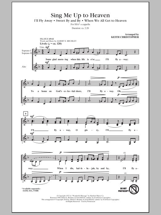 Product gallery: Page 1 of 1 Sing Me Up To Heaven (Medley), Keith Christopher
