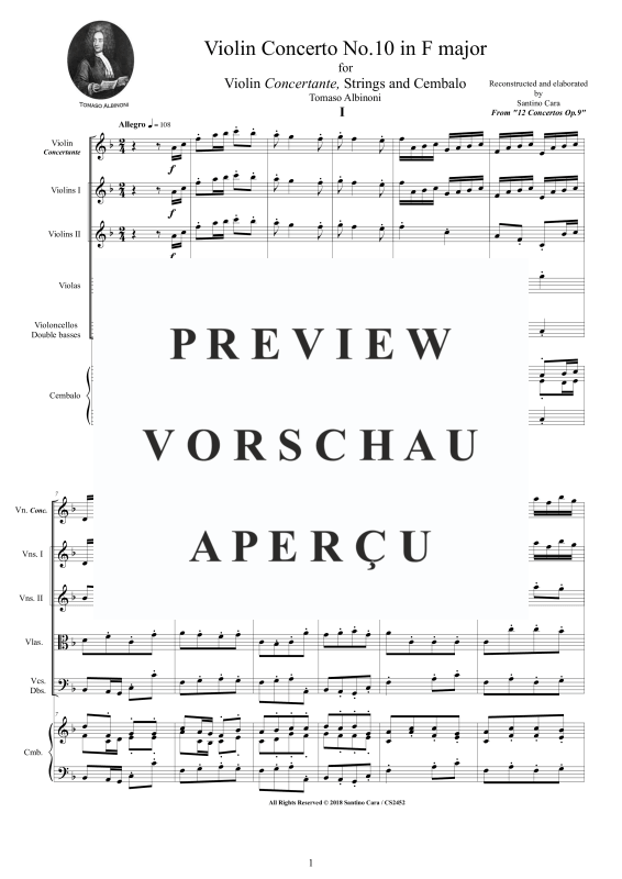 Product gallery: Page 2 of 11 Concerto No.10 in F-Dur Op.9, , Concertante Violin, String Ensemble, and Harpsichord (Bc)