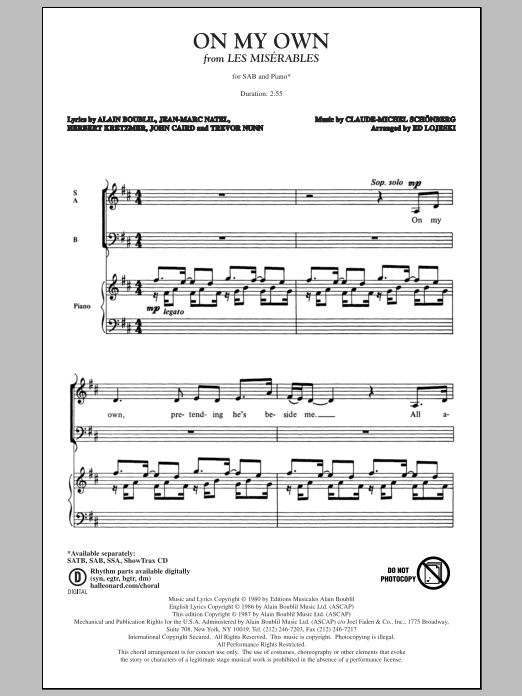 Produktbild zu: On My Own (from Les Miserables) (arr. Ed Lojeski)