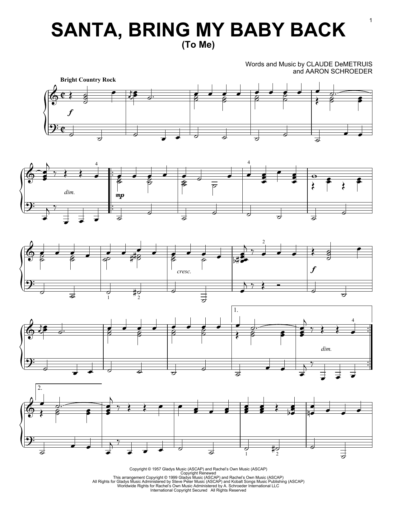 Produktgalerie: Seite 1 von 1 Santa, Bring My Baby Back (To Me), Elvis Presley, Klavier