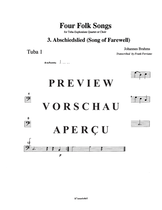 Product gallery: Page 21 of 21 Four Brahms Folk Songs , , (Tuba Quartett EETT)