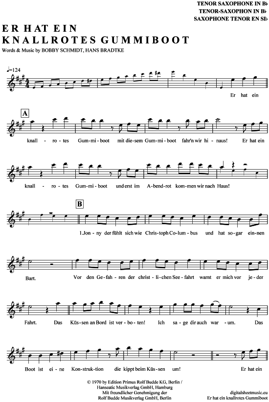 Product gallery: Page 1 of 4 Er hat ein knallrotes Gummiboot , Myhre, Wencke, Tenor Saxophone