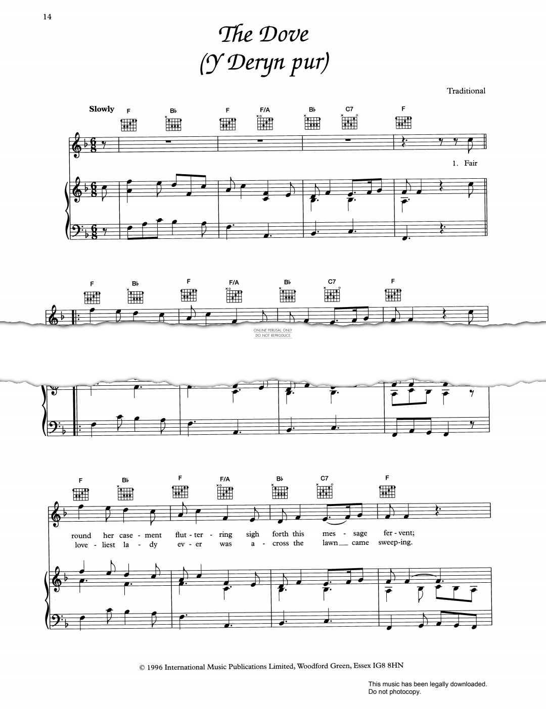 Produktgalerie: Seite 1 von 1 The Dove (Y Deryn pur), Welsh Traditional, Gesang, Gitarre, Klavier
