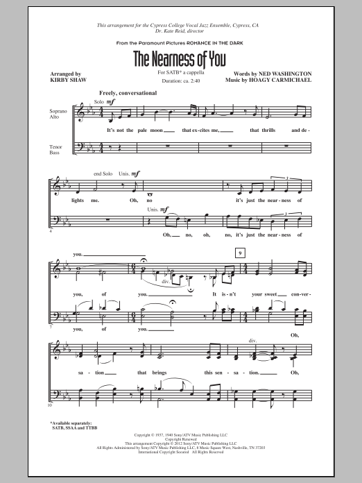 Produktbild zu: The Nearness Of You (arr. Kirby Shaw)
