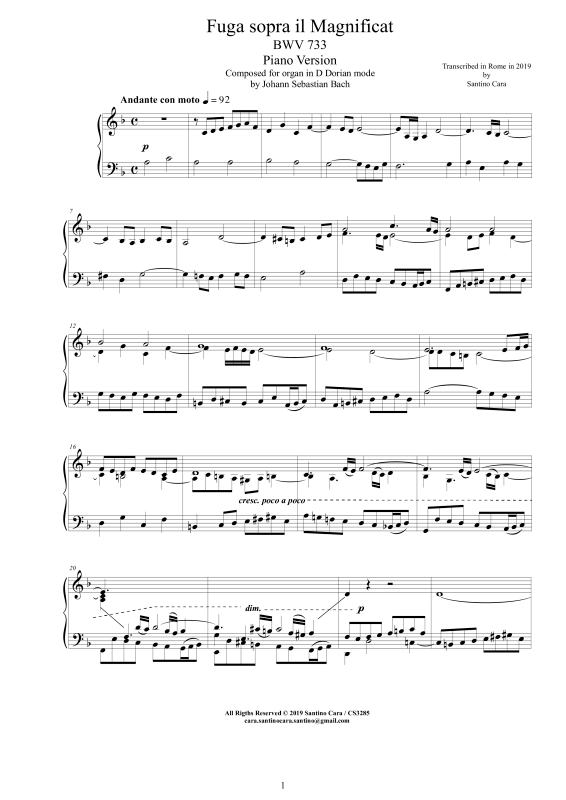 Produktbild zu: Fuga sopra il Magnificat - BWV 733 - Piano VersionJohann Sebastian Bach