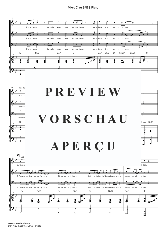 Produktgalerie: Seite 6 von 11 Can You Feel The Love Tonight, John, Elton, Gemischter Chor/Ensemble SAB und Klavier - E-Bass & Drum Set optional