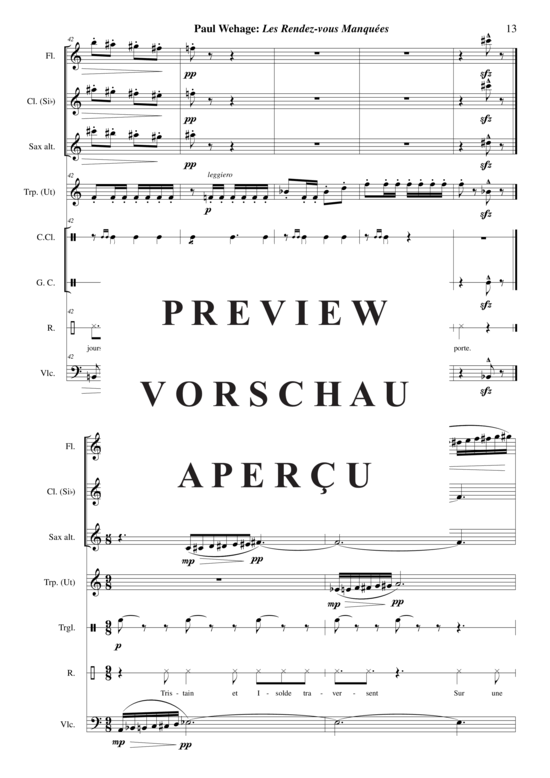 Product gallery: Page 14 of 21 Les Rendez-vous Manqués , , (flute, clarinet in Bb, alto saxophone, trumpet in C, percussion, violoncello + narrator)