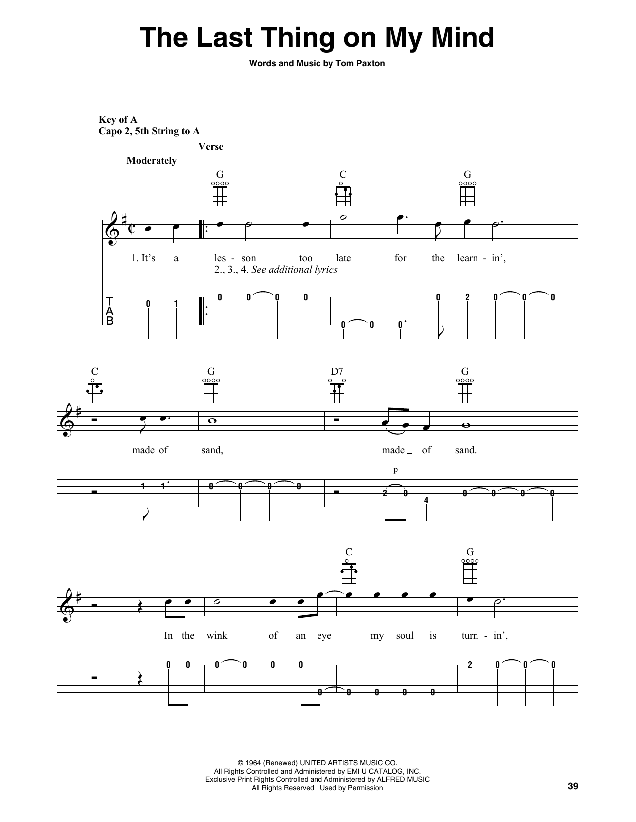 Product gallery: Page 1 of 1 The Last Thing On My Mind (arr. Fred Sokolow), Tom Paxton