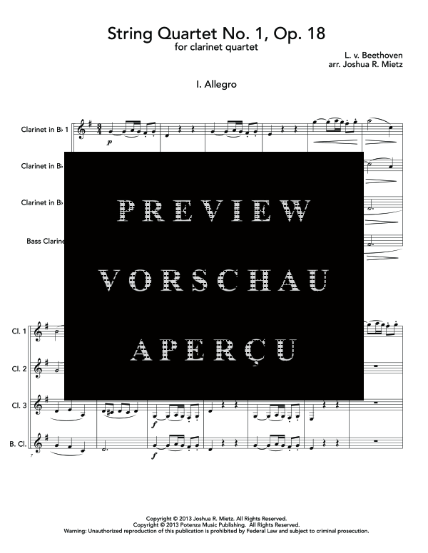 Product gallery: Page 5 of 11 String Quartet No. 1, Mvt. 1, , (Clarinet Quartet)