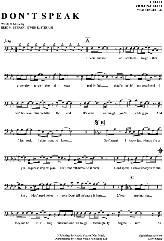 Produktgalerie: Seite 1 von 4 Don´t speak , No Doubt, (Violon-Cello)