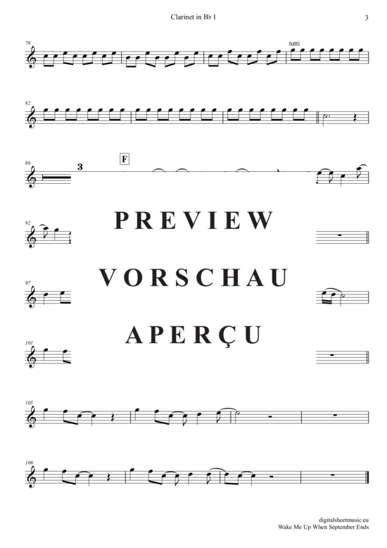 Product gallery: Page 11 of 21 Wake Me Up When September Ends , Green Day, (clarinet trio + piano)