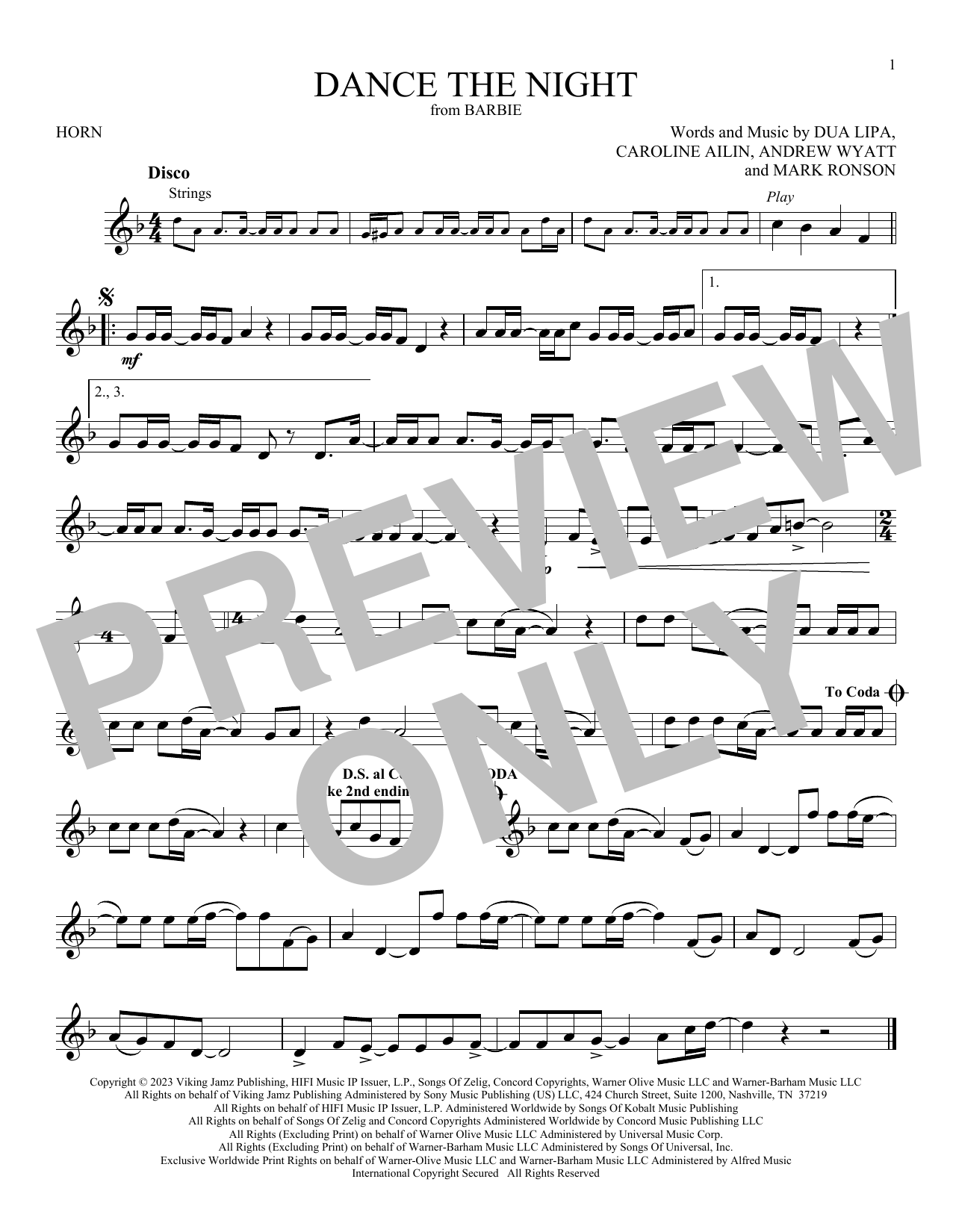 Produktgalerie: Seite 1 von 1 Dance The Night (from Barbie), Dua Lipa, Horn