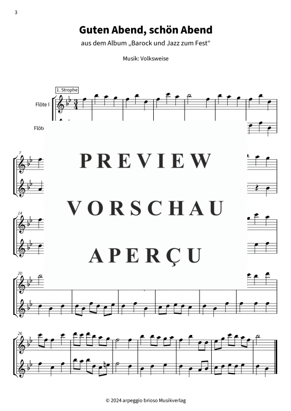 Produktgalerie: Seite 5 von 7 Guten Abend, schön Abend - aus dem Album Barock und Jazz zum Fest, , (Duett 2x Querflöte)
