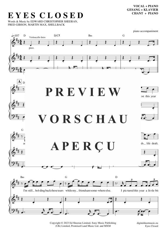 Product gallery: Page 2 of 8 Eyes Closed , Sheeran, Ed, Voice with Piano Accompaniment