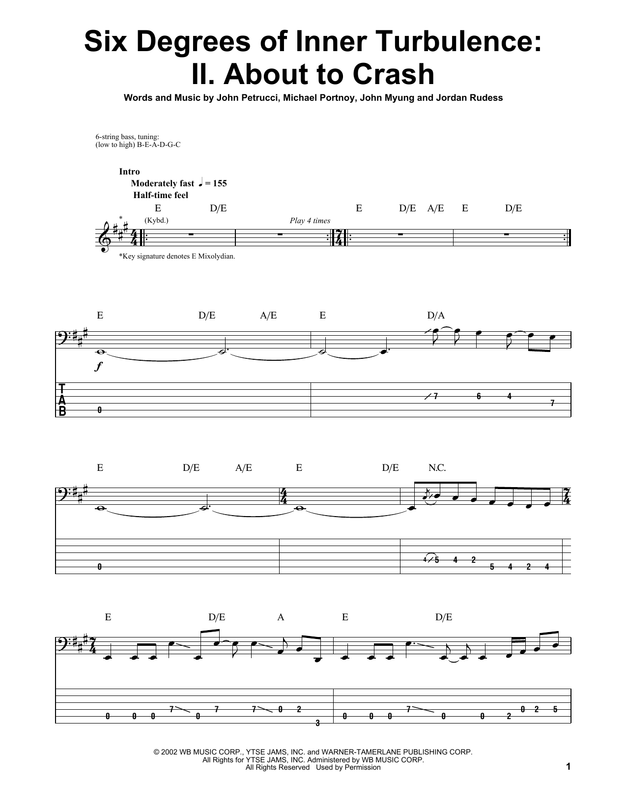 Produktgalerie: Seite 1 von 1 Six Degrees Of Inner Turbulence: II. About To Crash, Dream Theater, E-Bass