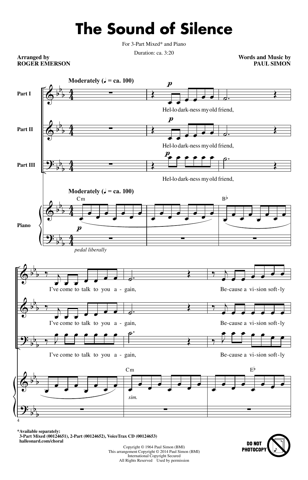 Produktgalerie: Seite 1 von 1 The Sound Of Silence (arr. Roger Emerson), Simon & Garfunkel, Chor