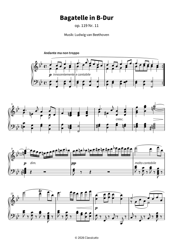 Produktgalerie: Seite 1 von 6 Bagatelle in B-Dur - op. 119 Nr. 11, , Klavier Solo