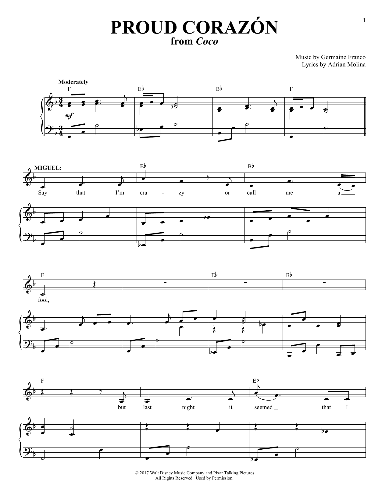 Product picture to:  Proud Corazon (from Coco) - Germaine Franco & Adrian Molina