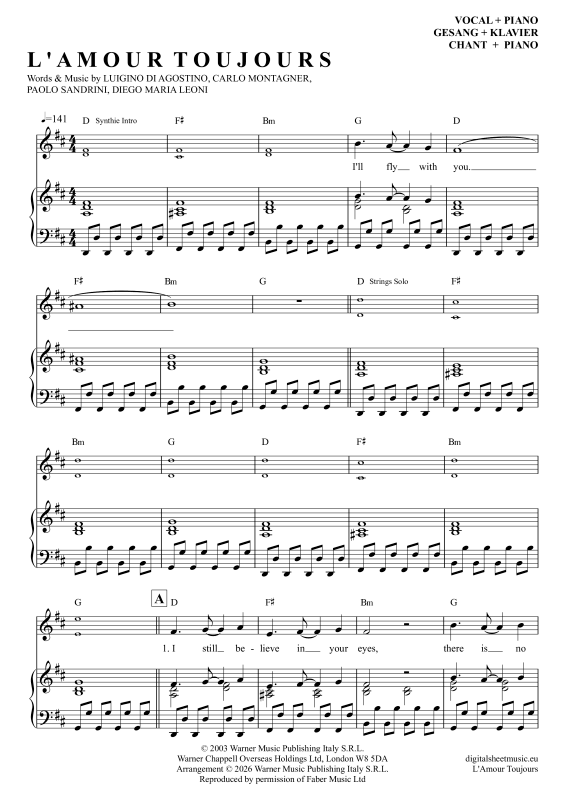 Produktgalerie: Seite 1 von 11 L'Amour Toujours, Gigi D'Agostino, Klavier, Gesang & Akkorde