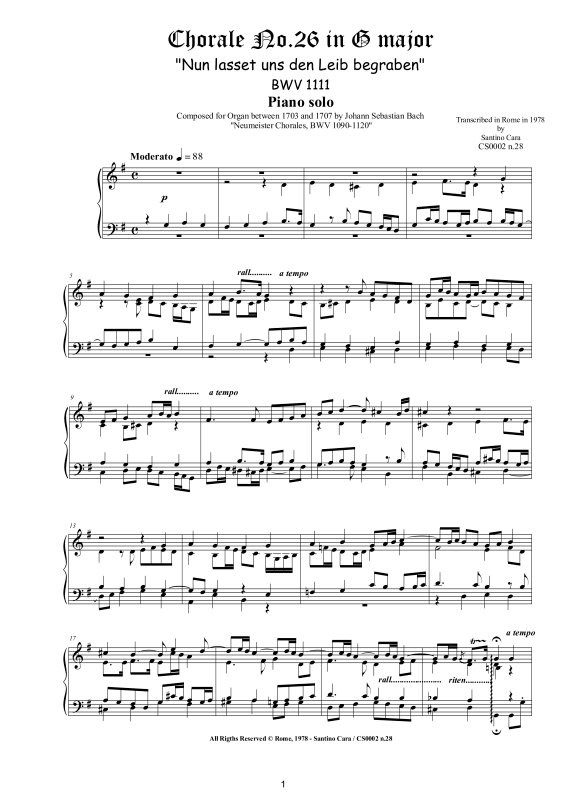 Produktbild zu: Choral No.26 in G-Dur (Nun lasset uns den Leib begraben) BWV 1111Johann Sebastian Bach