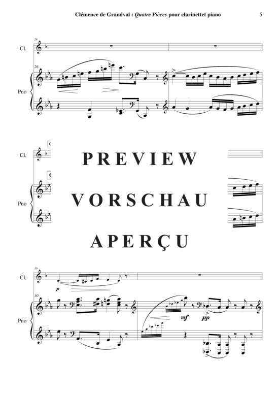 Product gallery: Page 6 of 21 Quatre Pièces , , (clarinet in Bb + piano)