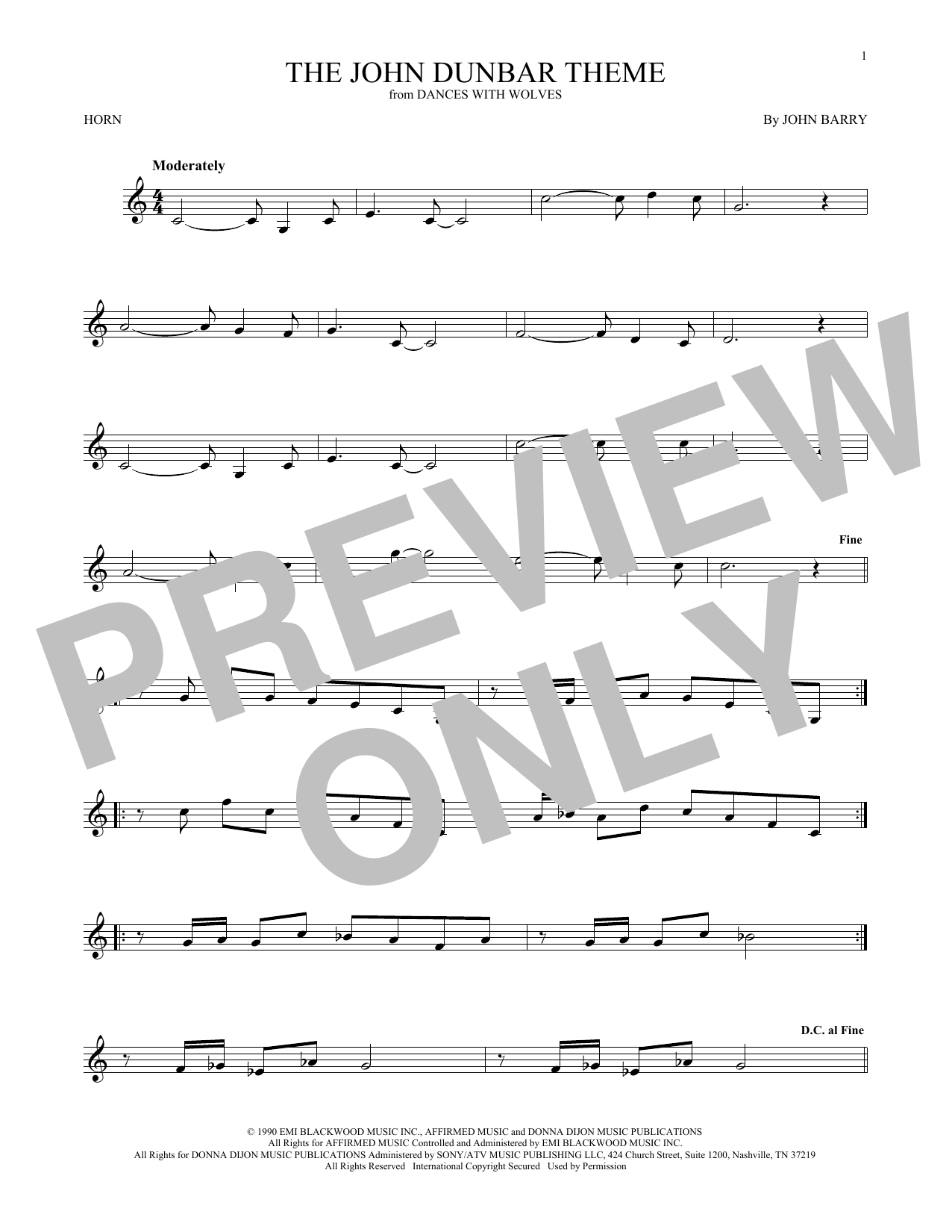 Produktgalerie: Seite 1 von 1 The John Dunbar Theme, John Barry, Horn