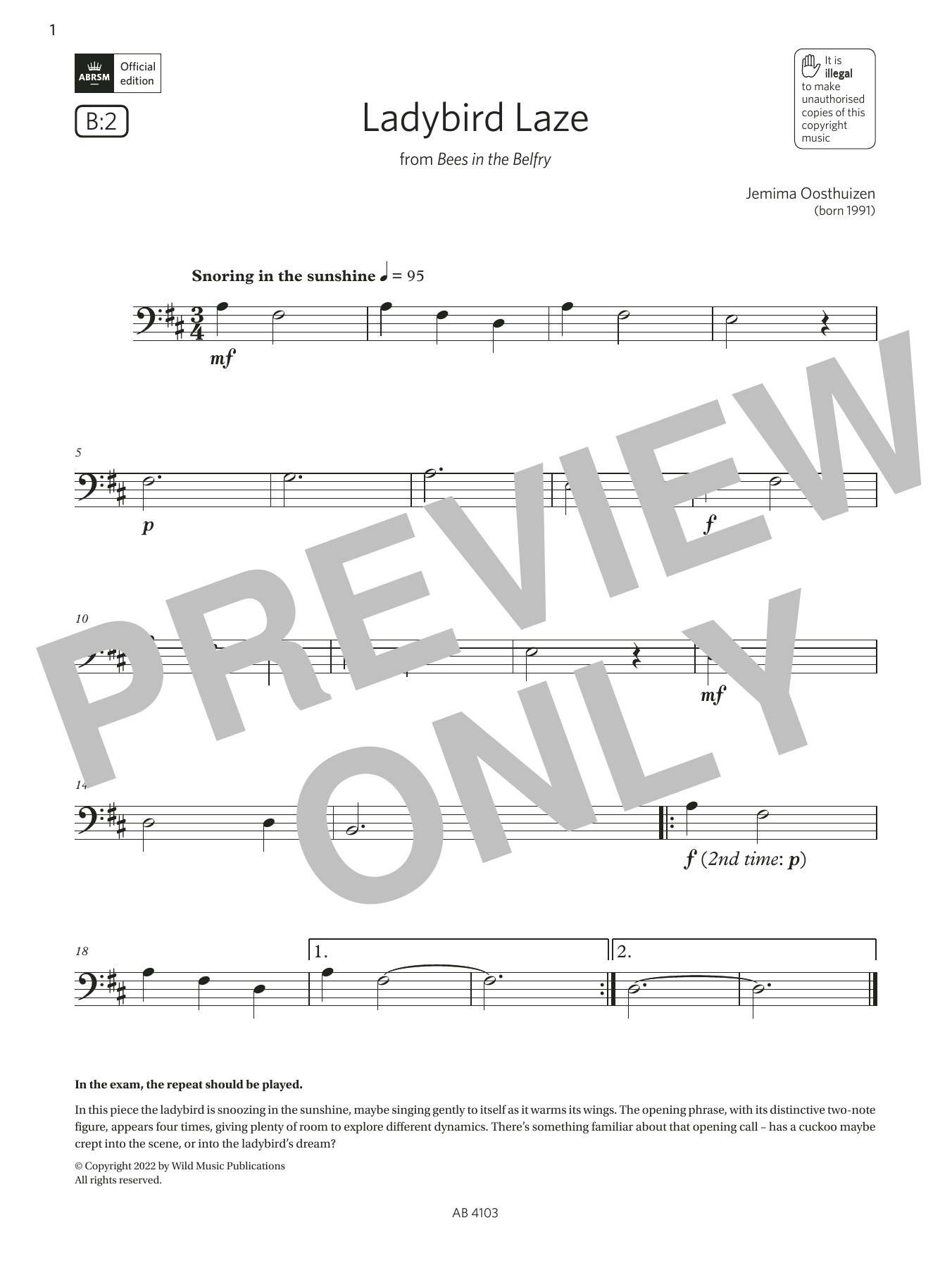 Produktbild zu:  Ladybird Laze (Grade Initial, B2, from the ABRSM Cello Syllabus from 2024) - Jemima Oosthuizen