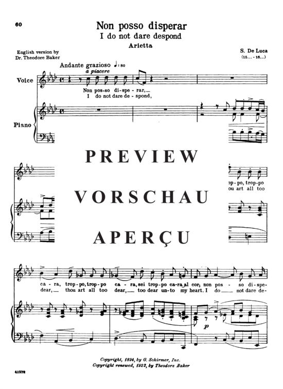 Product gallery: Page 2 of 6 Non posso disperar, Parisotti, Alessandro, High Voice and Piano