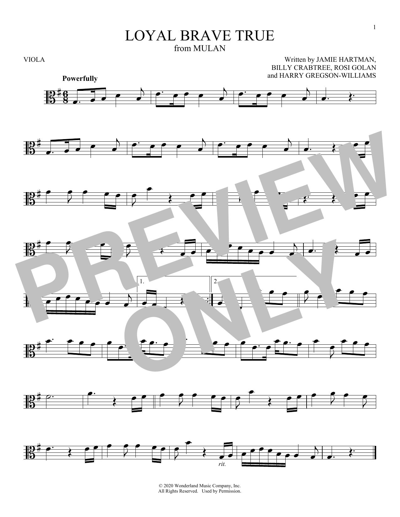 Product gallery: Page 1 of 1 Loyal Brave True (from Mulan), Christina Aguilera