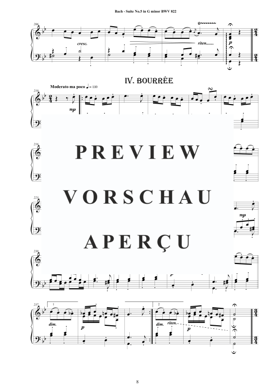 Produktgalerie: Seite 9 von 11 Suite No.5 in G-Moll BWV 822 - Complete Piano Version, , Klavier Solo