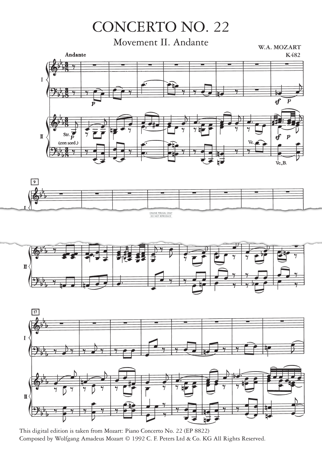 Produktgalerie: Seite 1 von 1 Concerto No.22 in E flat major K482, Movement II. Andante, Wolfgang Amadeus Mozart, Klavier