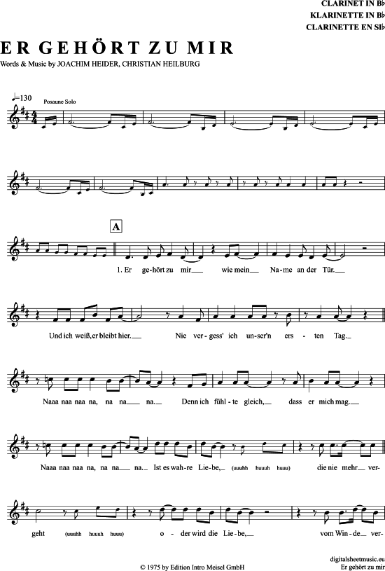 Product gallery: Page 1 of 4 Er Gehört Zu Mir , Rosenberg, Marianne, Clarinet in B-flat